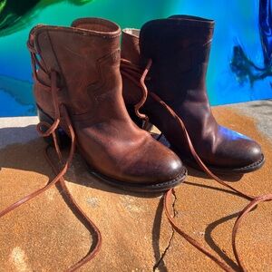 Freebird By Steven Casey Cognac Brown Leather Lace Ankle Boots Womens Size 8